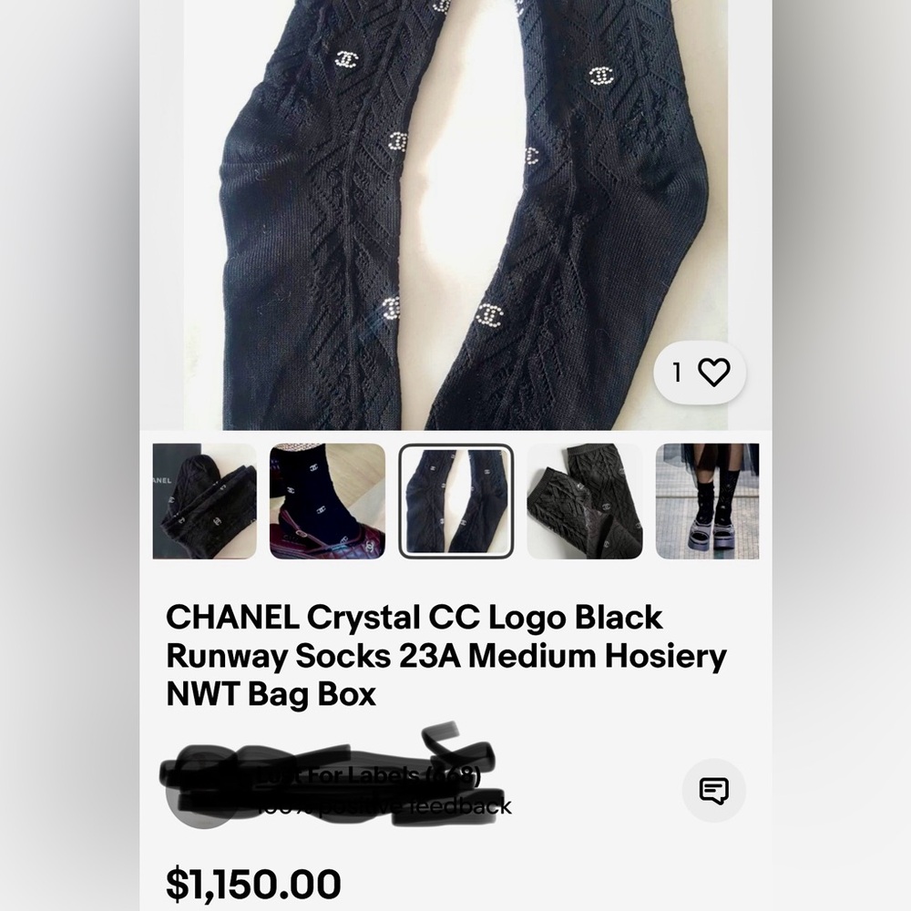 Argyle crystal cc chanel socks bets fits 5-7 Italy soft luxurious I have in Blk - Picture 2 of 9